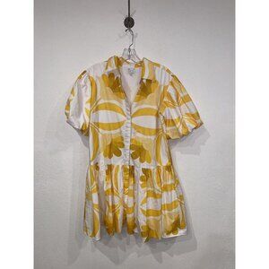 Wknd WYFR Frock It Dress Womens Small Yellow Floral Puff Sleeve Button Babydoll